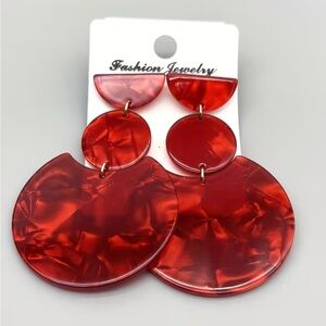 Fashion Jewelry Glossy Red Marbled Drop Earrings